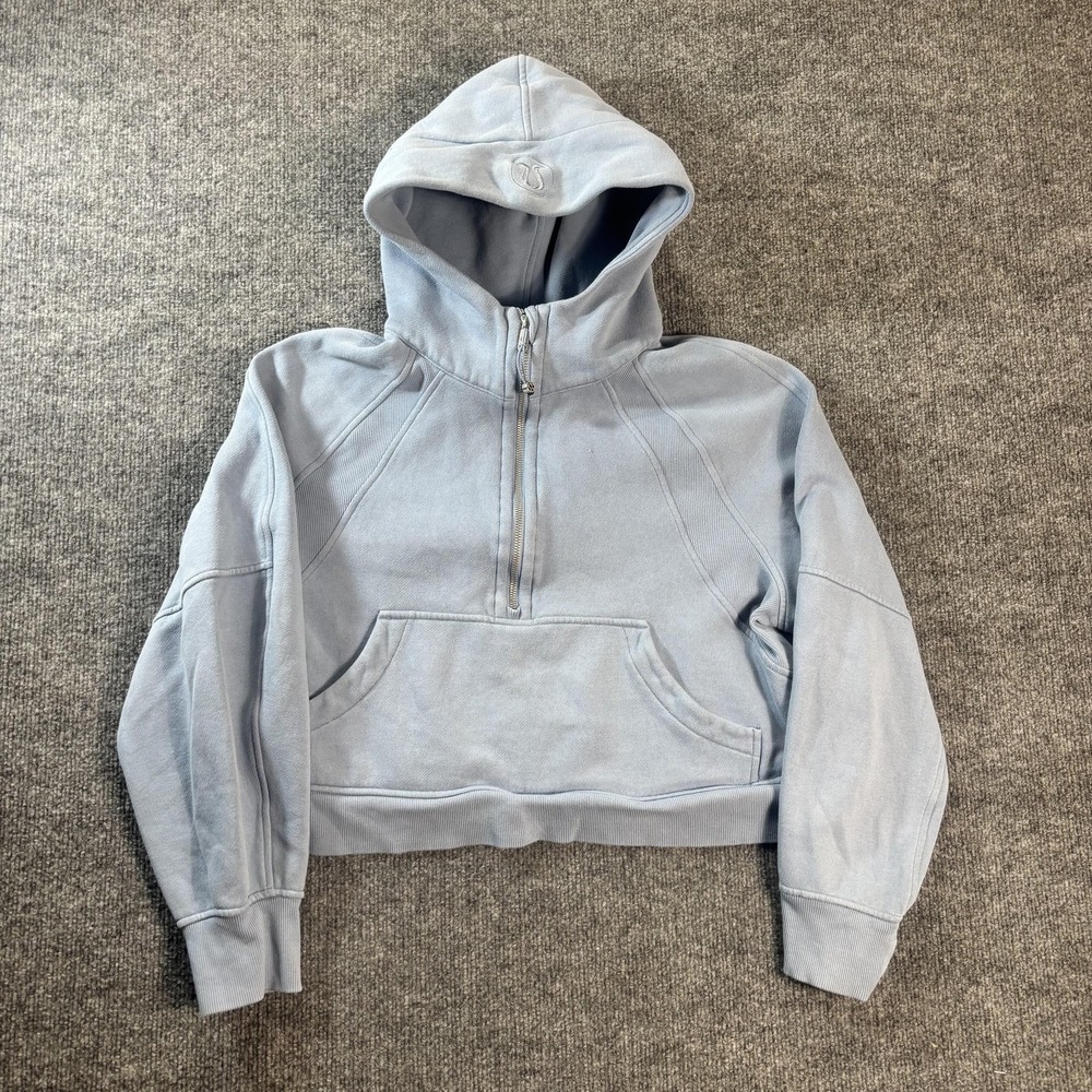 Lululemon Hoodie Womens L Blue Scuba Oversized Half Zip Cropped Fleece Pullover